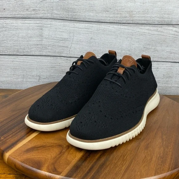 Cole Haan 2.ZEROGRAND Stitchlite Black Knit Wingtip Oxford C27568 Mens Size 10.5